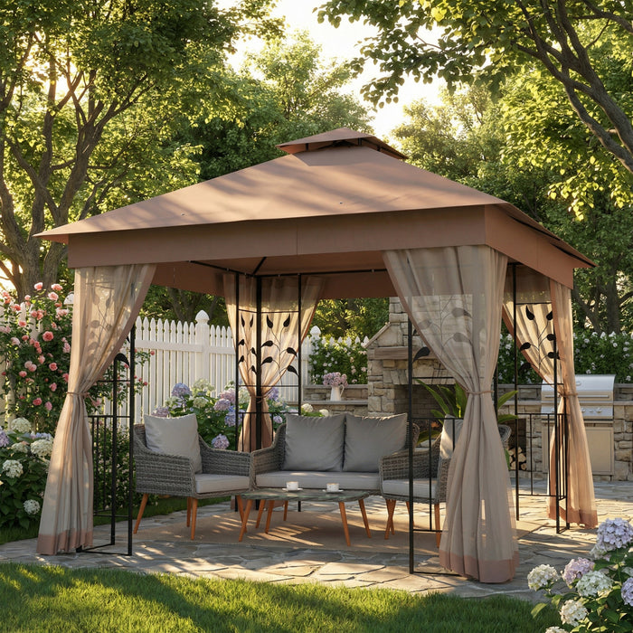 Outsunny Tonnelle de Patio 3x3 m, Tonnelle d'Exterieur, Brun Fonce