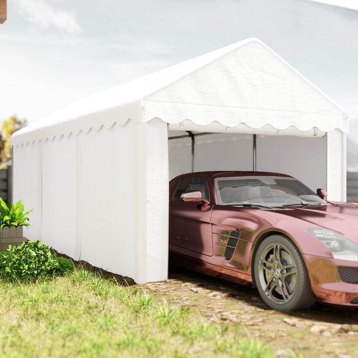 Outsunny Abri D'auto 10 X 20 Pi Avec 2 Portes Enroulables, Blanc