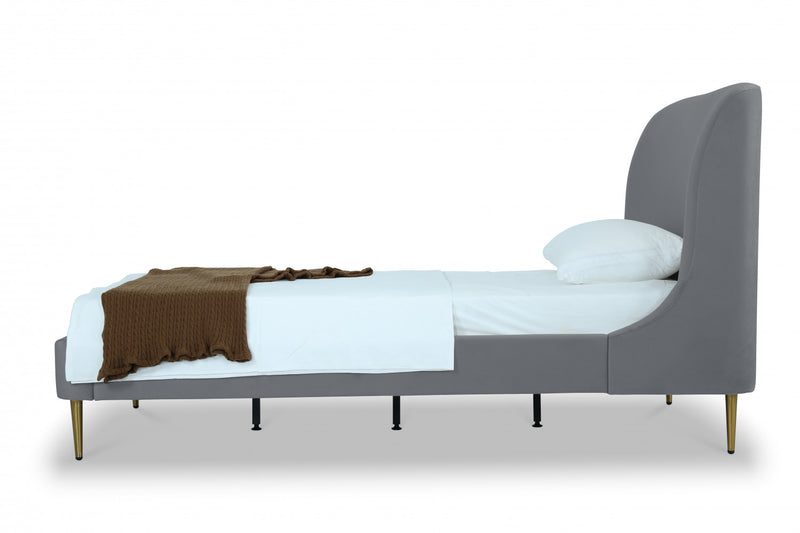 Lit une place Heather style milieu du siecle moderne en velours gris et or