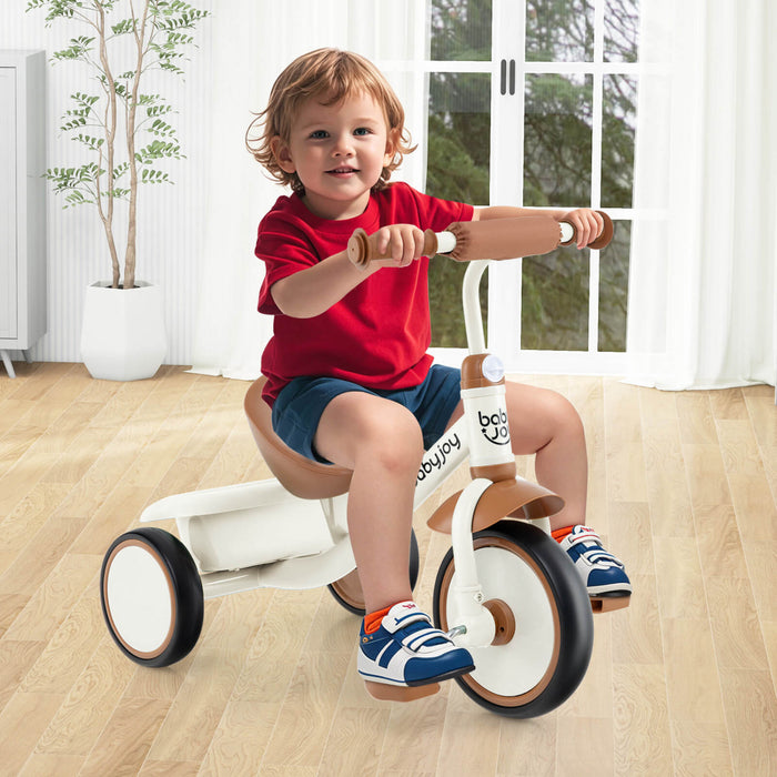 Babyjoy Enfants Tricycle Tricycle Avec Siege Reglable Et Panier De Stockage 3 Roues Velo Beige