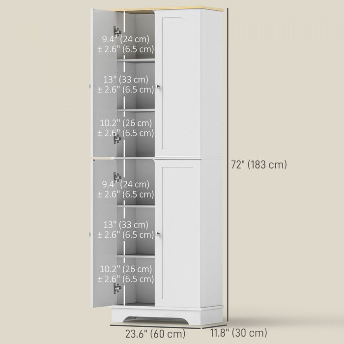 HOMCOM Armoire de garde-manger avec 4 portes, 72 po de haut, blanc