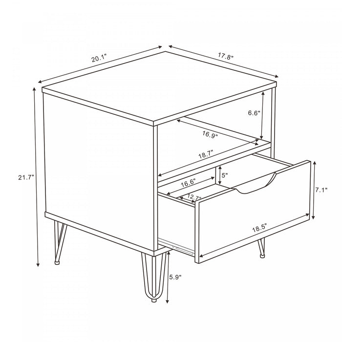 Table de nuit Avira mi-siecle moderne 20\" en brun (1 tiroir)