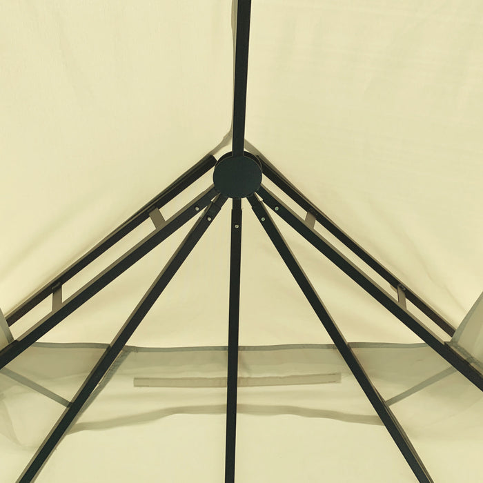 Outsunny 12' X 10' Tonnelle Pavillon Jardin Patio Terrasse Gazebo Auvent Abri D'exterieur Avec Double Toit Ventile, Moustiquaire Cadre En Metal Beige