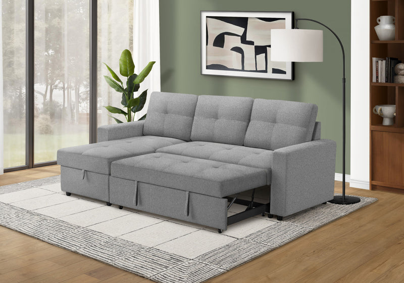 Canape-Lit Convertible, Chaise De Rangement, 90\" Longueur, Tissu Gris Clair