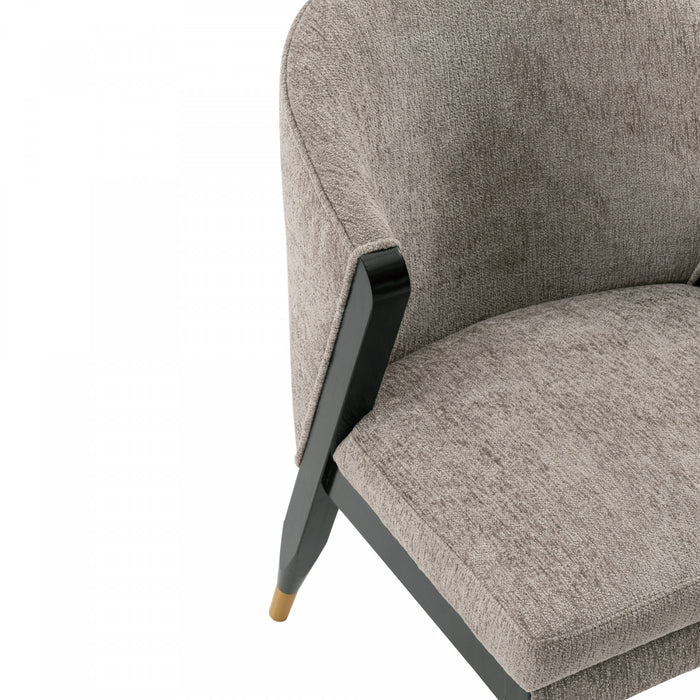 Chaise de salle a manger moderne Ola en bois et chenille coloris pierre - Lot de 2