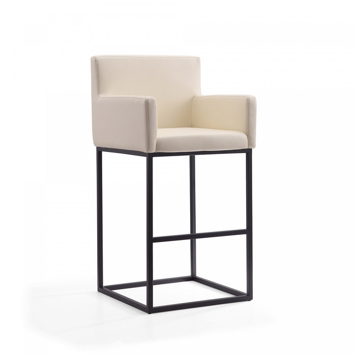 Tabouret de bar rembourre en metal style mid-century modern Ambassador, creme – Lot de 2