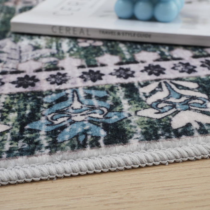 Aqua Flammes Verte Tapis Lavable Et Antiderapant A Poils Ras 5'x7'