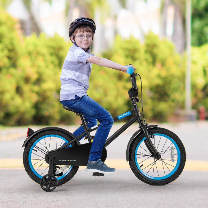 Costway 16\" Velo Pour Enfants Avec Guidon Reglable De Selle Roues D'entrainement Amovibles Frein A Main Noir
