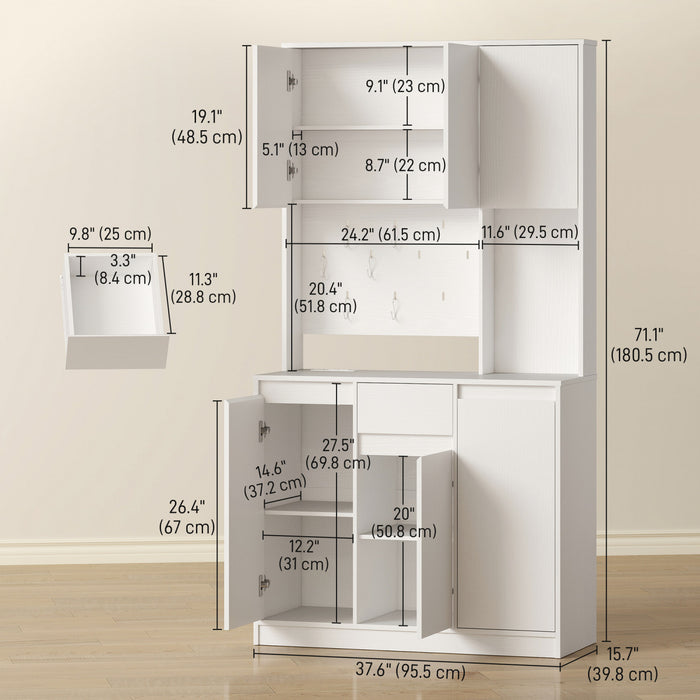 HOMCOM Armoire de rangement 71\" avec station de charge, blanc