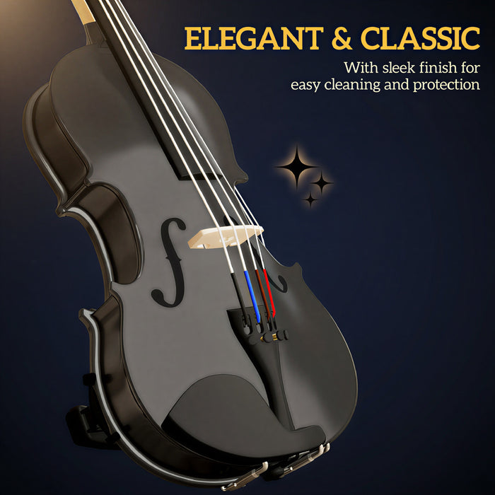 HOMCOM Kit Complet de Violon 4/4, Violon Acoustique en Bois avec Etui, Noir