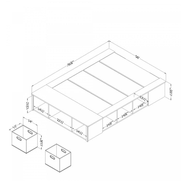 Avilla Lit Avec Paniers De Rangement En Osier Inclus - Chene Blanchi