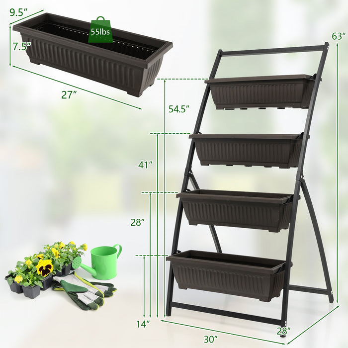 Costway 2pcs 5 Ft 4-tier Lit De Jardin Eleve Vertical Planteur Eleve W / 4 Boites De Conteneur