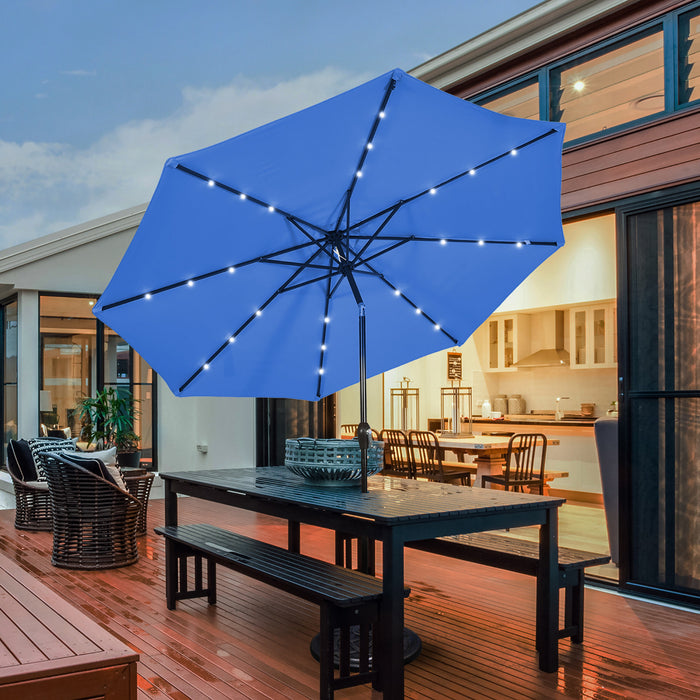 Costway Parasol Solaire de Patio 10FT LED Marche d'Exterieur en Acier Incline avec Manivelle Bleu Neuf