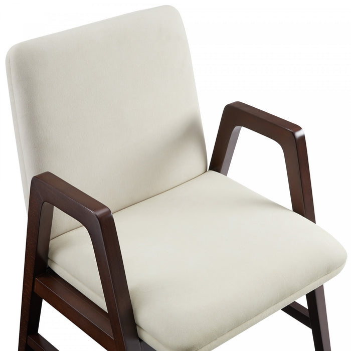 Fauteuil moderne en bois et velours Stella, coloris creme