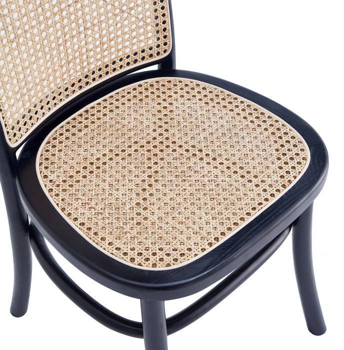 Chaise de salle a manger Paragon Industry Chic avec dossier en cannage, bois et assise rembourree, noir et gris - Lot de 4