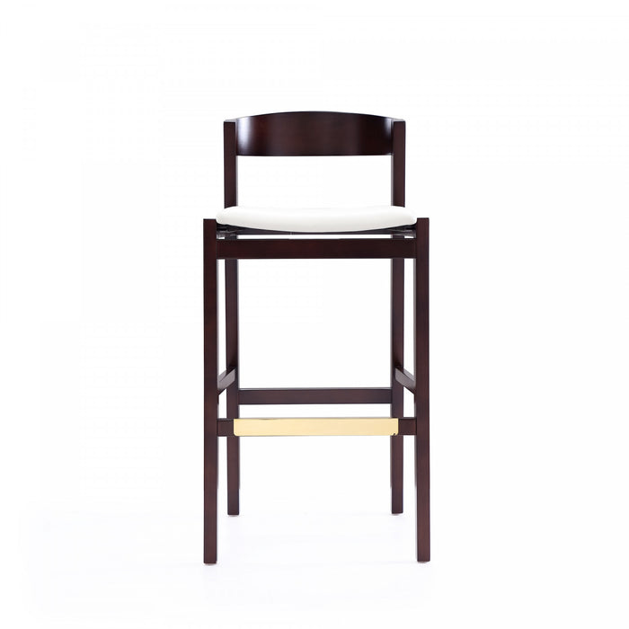 Tabouret de bar en bois rembourre ivoire style Klismos mi-siecle moderne - Lot de 2