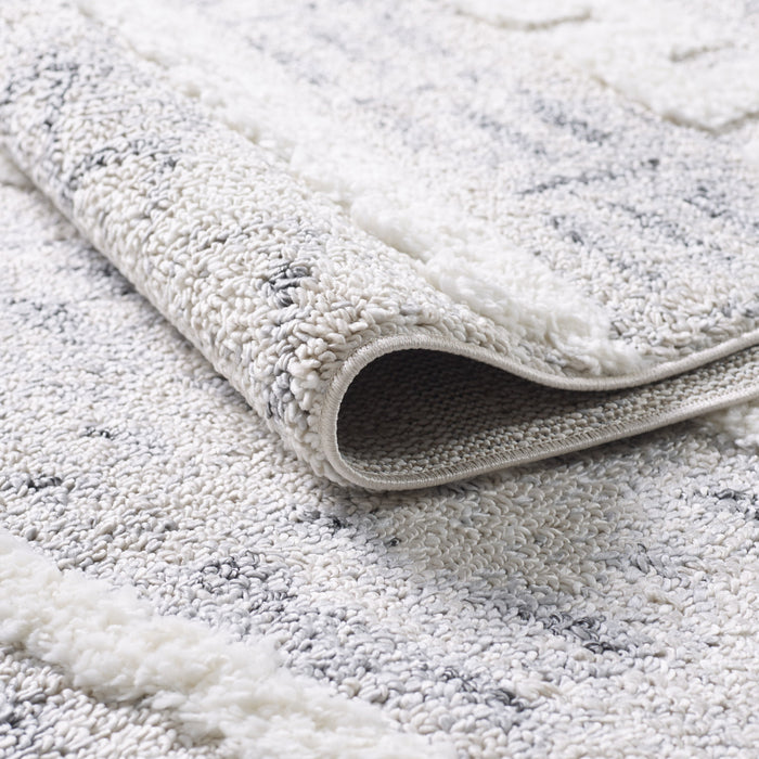 Carpette à poil long Lola crème à motif marocain géométrique - 6 pi 7 po x 9 pi 6 po