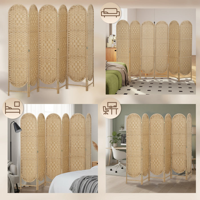 HOMCOM Paravent 6 Panneaux, Ecran Pliable Bohemien, Bois Naturel