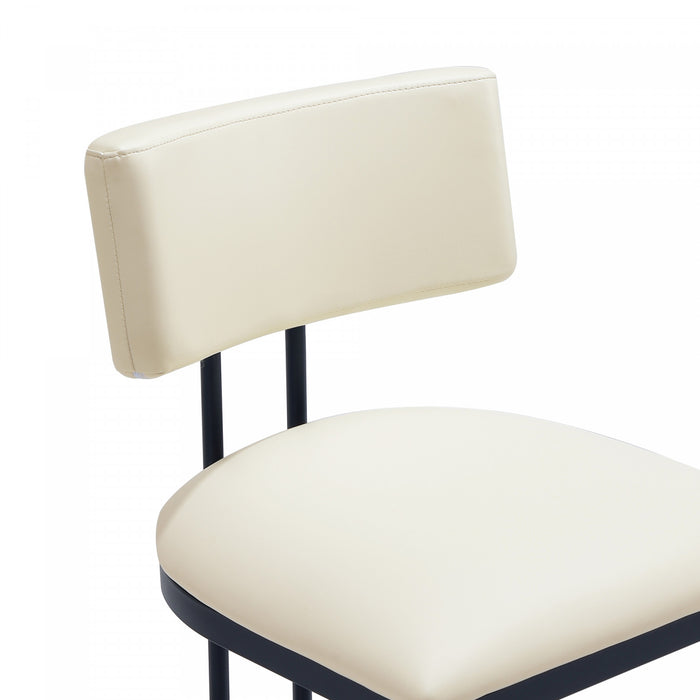 Tabouret de comptoir contemporain moderne Juno en cuir vegetalien et metal, coloris ivoire