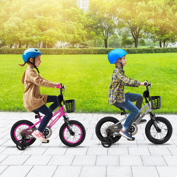 Costway 16\" Velo Pour Enfants Avec Roues D'entrainement Guidon Reglable Et Frein A Main De Siege Argent