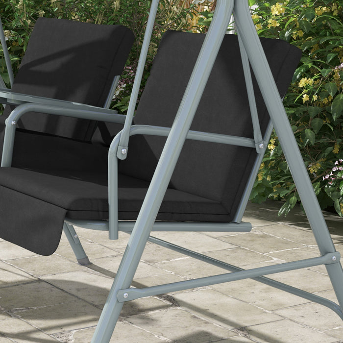 Outsunny Double Balancoire D'exterieur Pour 2 Pers Avec Table, Noir