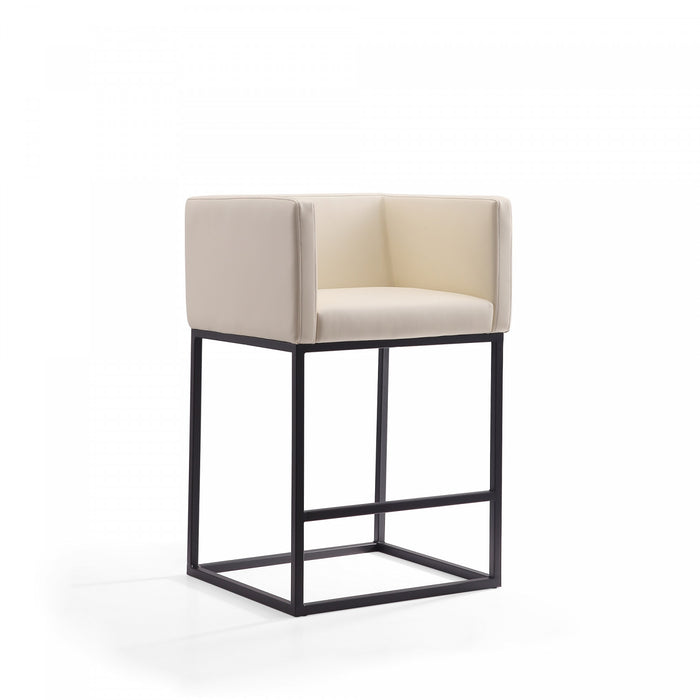 Tabouret de comptoir Embassy style milieu du siecle en metal et tissu creme - Lot de 2