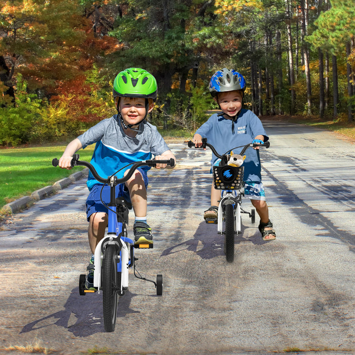 Velo Costway 14'' Pour Enfants Avec Roues D'entrainement Amovibles Et Panier Pour 3-5 Ans Skyblue