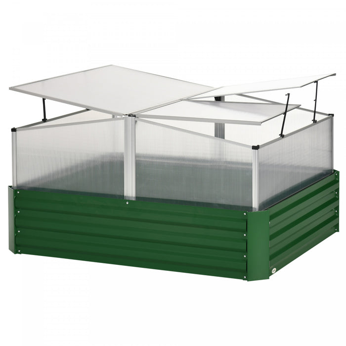 Outsunny Lit De Jardin Sureleve Galvanise Avec Serre, Jardinieres En Acier Pour Plantes D'exterieur, Fleurs, Herbes Et Legumes, Utilisation Pour Terrasse, Jardin, Balcon, Vert Fonce