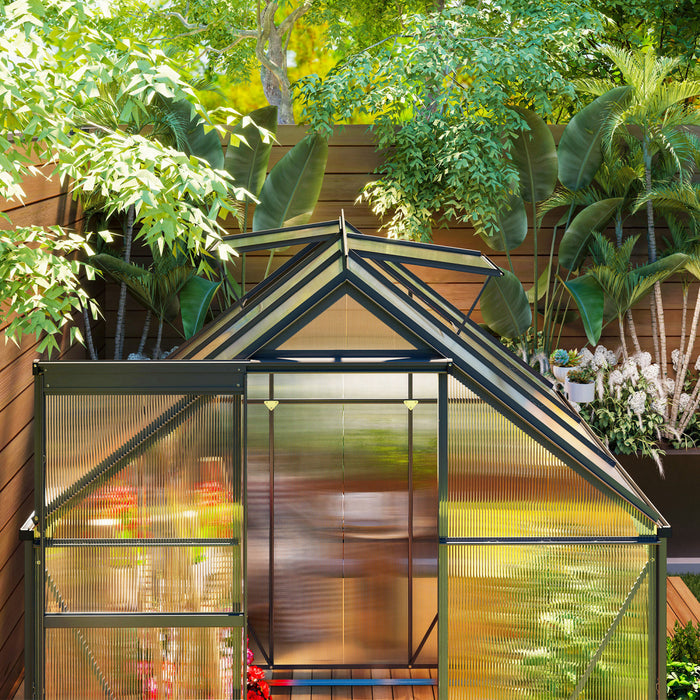 Outsunny Serre de plain-pied en polycarbonate 6' x 6' x 6,5', Gris