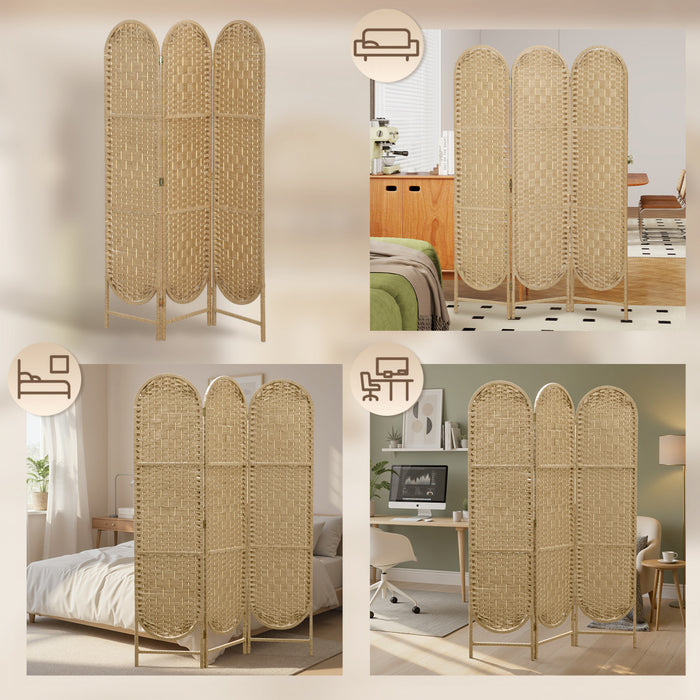 HOMCOM Paravent 3 Panneaux, Ecran de Confidentialite Pliable, Bois Naturel