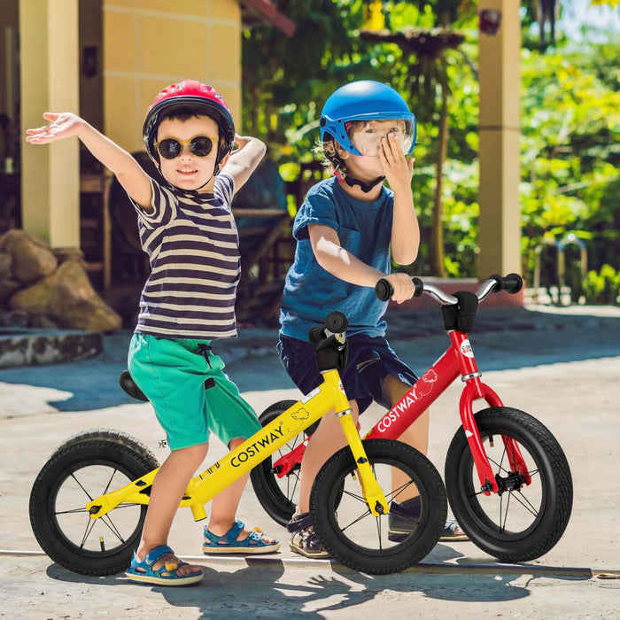 Bicycle D'equilibre Costway 12 Pouces Sans Pedale Bicycle D'entrainement Avec Pneus En Caoutchouc Gonflables Rouges