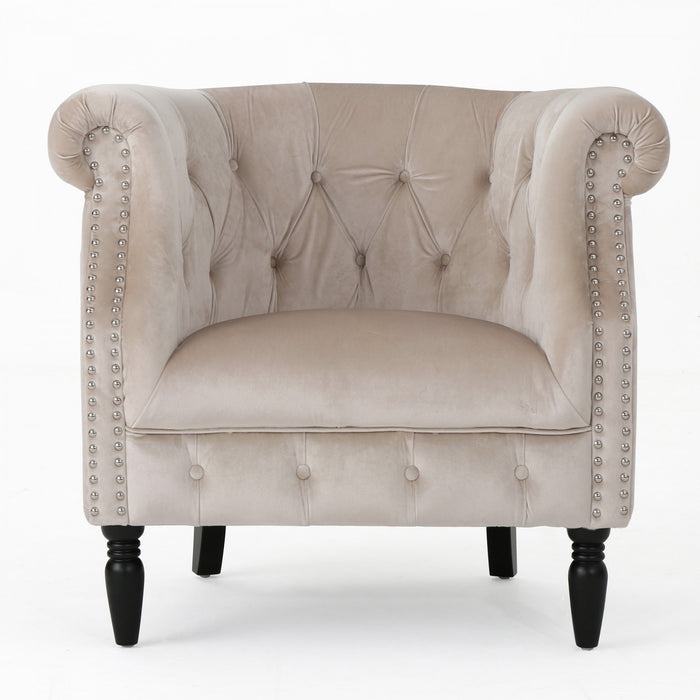 Fauteuil Akira En Tissu Velours Avec Capitonnage À Boutons Et Bordure Cloutée -  Couleur Champagne