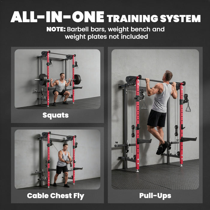 Soozier Rack de Musculation Pliable, Rack Multifonction avec Barre de Traction, Rouge