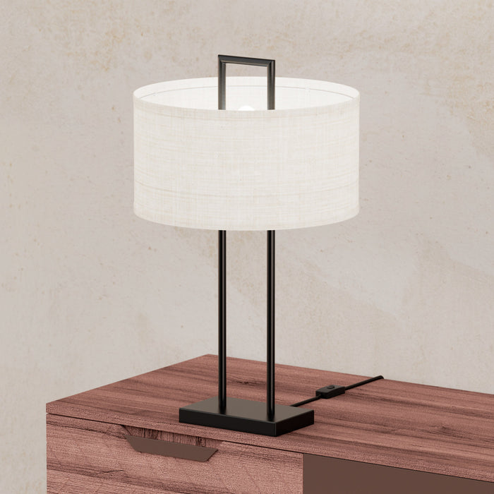 Lampe de table moderne noire de 25 po avec abat-jour texturé