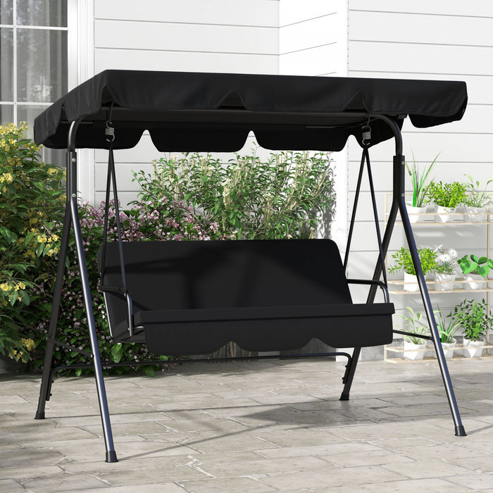 Outsunny Balancoire De Patio 3 Places Avec Auvent Reglable, Noir