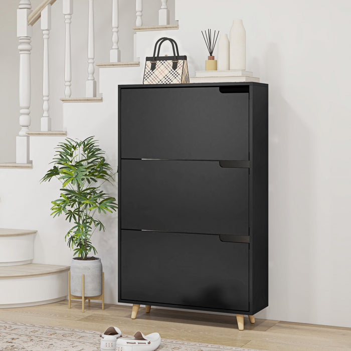 HOMCOM Armoire a chaussures avec 3 portes rabattables, noir