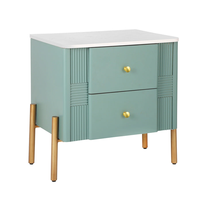 Lila Table de Nuit Moderne avec Tiroirs de Rangement et Poignees Metalliques, Vert