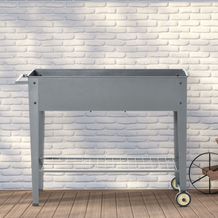 Outsunny Lit De Jardin Sureleve Outsunny 41\" X 15\" X 32\" Sureleve Avec 2 Roues, Etagere Inferieure Pour Ranger Les Outils Et Trou De Drainage De L'eau, Gris 