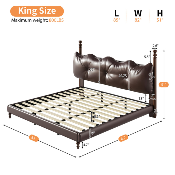 Cadre de lit plateforme en simili cuir Emma avec tete de lit, taille King, marron fonce