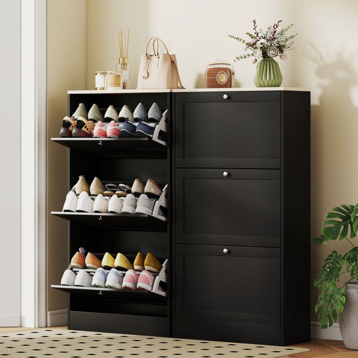 HOMCOM Armoire a chaussures moderne pour 18 paires de chaussures, Noir