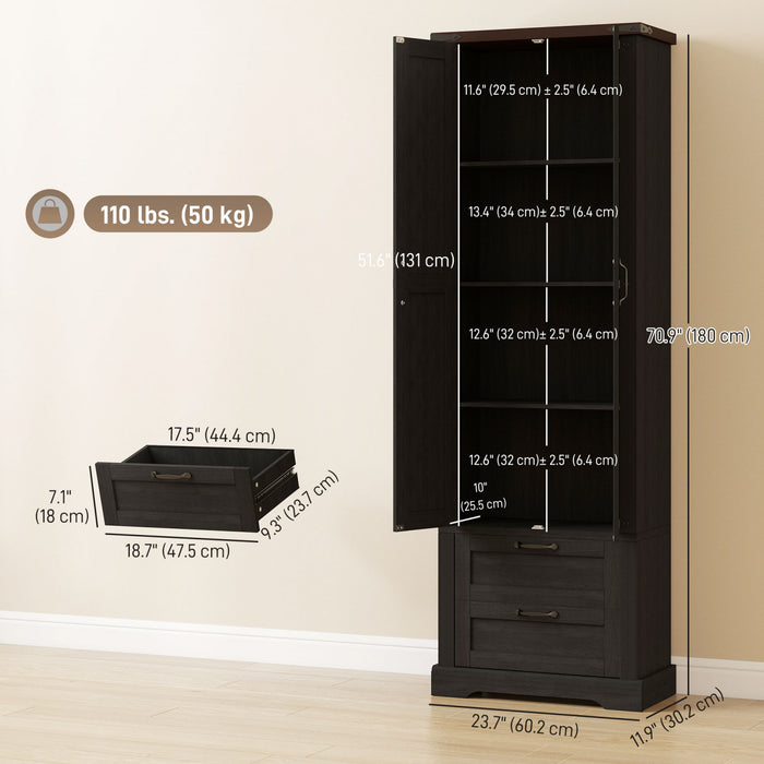 HOMCOM Meuble de rangement de cuisine de 71 po, armoire de cuisine, noir