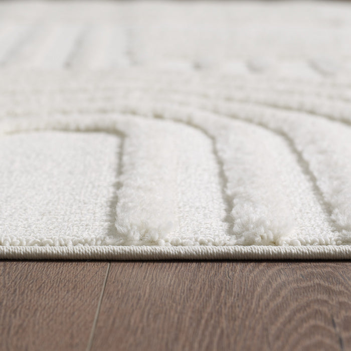 Carpette à poil long Quinto à motif de cercles géométriques - 2 pi 7 po x 8 pi