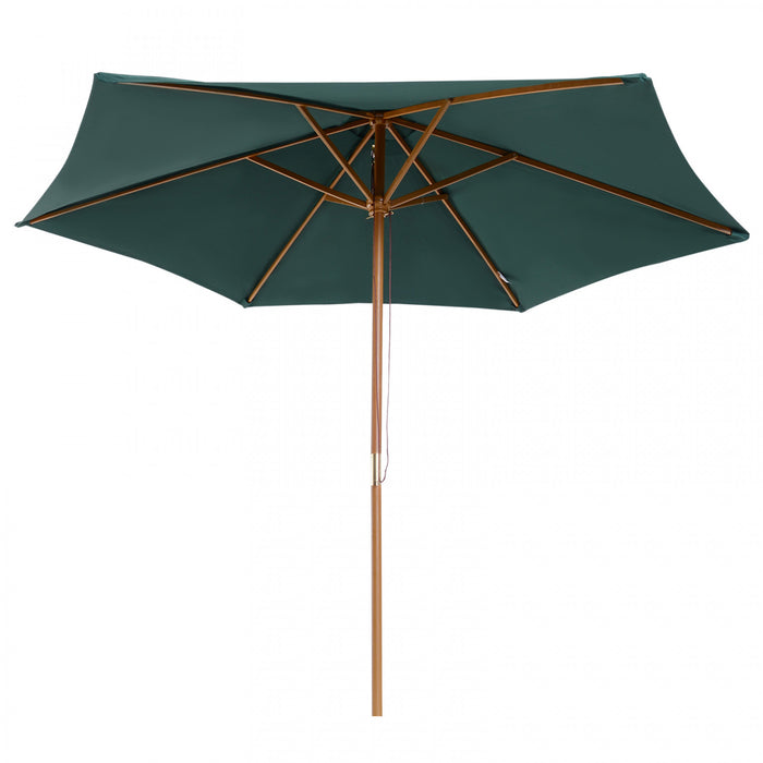 Parasol de terrasse Outsunny O 2,7 m x 2,4 m de haut, parasol de marche avec structure en bois massif, couleur verte.