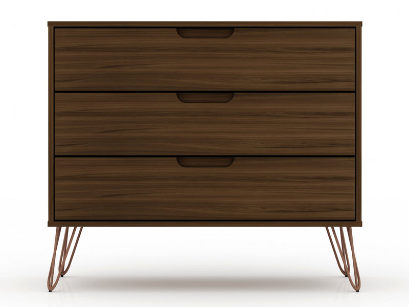 Commode Rockefeller Mid-Century Modern 89 cm en marron chataigne (3 tiroirs) – Lot de 2