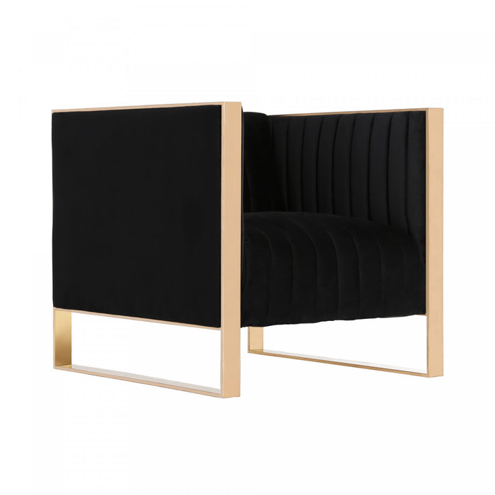 Fauteuil lounge en velours noir Trillium style milieu du siecle – Lot de 2