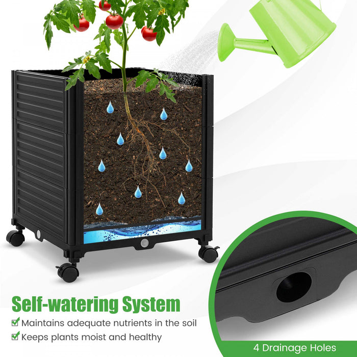 Costway 1 Pcs Lit De Jardin Eleve Avec Trellis Et Roues Boite A Planteur Auto-arrosant Avec 3 Hauteurs