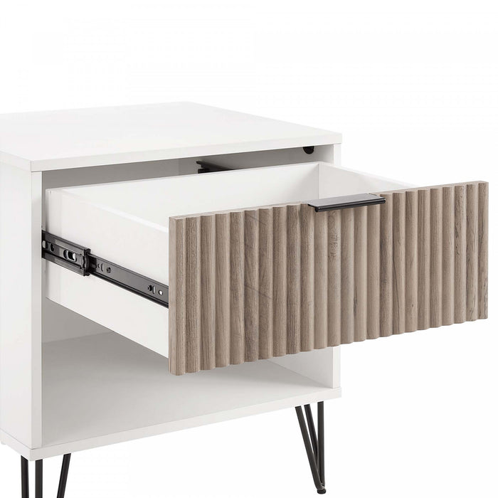 Table de nuit moderne Dumbo 20\" a rainures, gris rustique et blanc (1 tiroir)