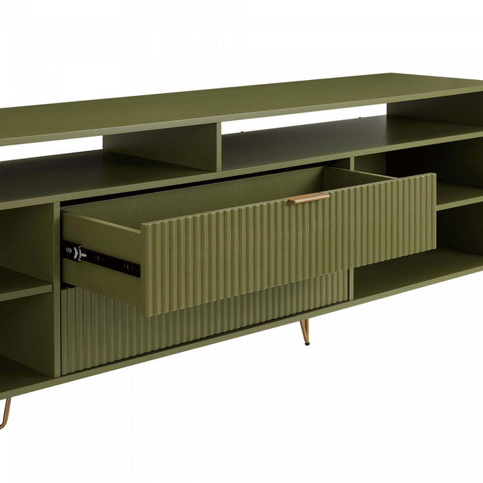 Meuble TV cannele moderne Dumbo 85\" en vert olive