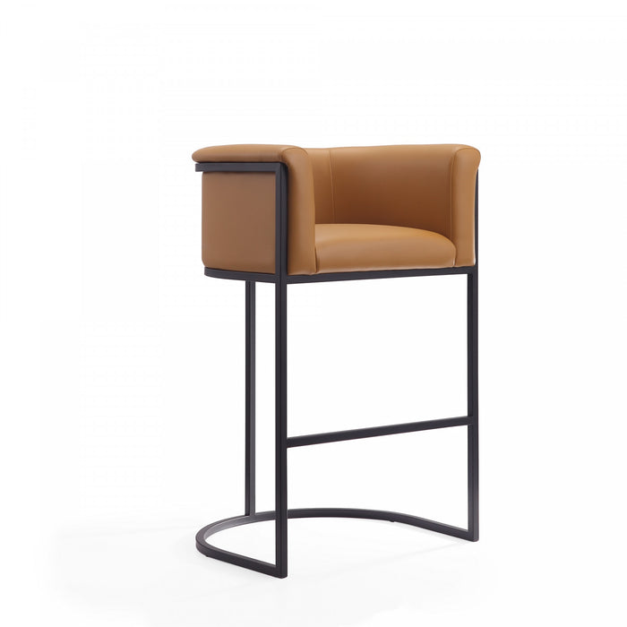Tabouret de bar rembourre en metal style cosmopolite mi-siecle moderne, coloris camel - Lot de 2