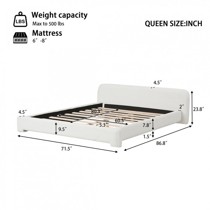 Joyce Lit confortable et elegant avec revetement pour chambre, Taille Queen, Blanc